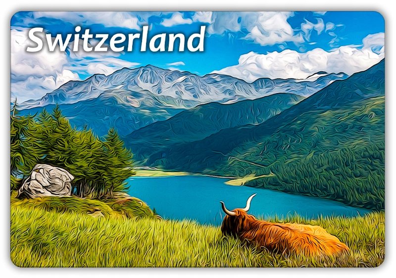 SZWAJCARIA - Góry - Jezioro - Krajobraz - Magnes na lodówkę