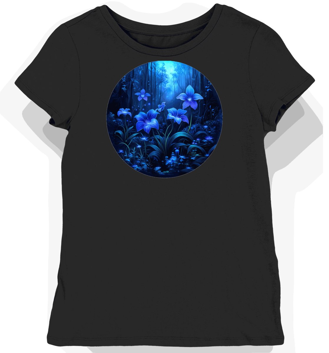 Koszulka damska czarna z motywem mrocznego błękitnego kwiatu XXL