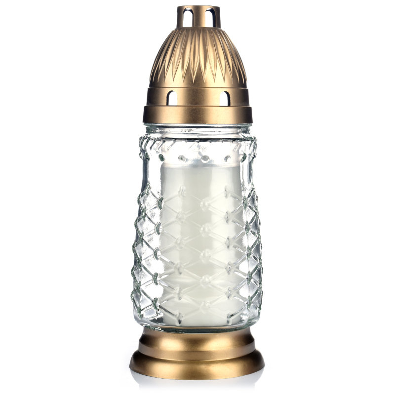 Znicz Szklany Biały Klasyczny ~45h z Wkładem, 1 sztuka