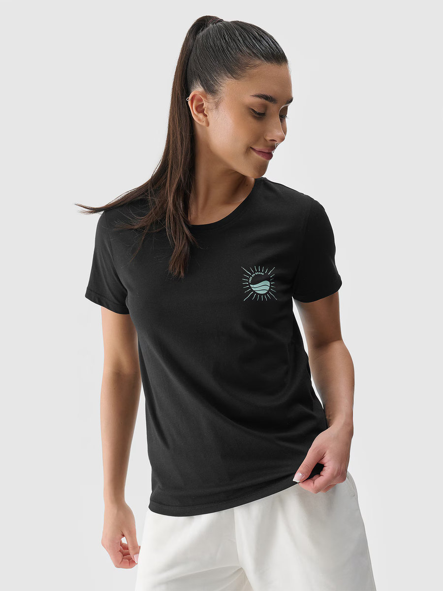 4F T-shirt regular z nadrukiem damski 4FRSS24TTSHF2547-20S Czarny Roz. S