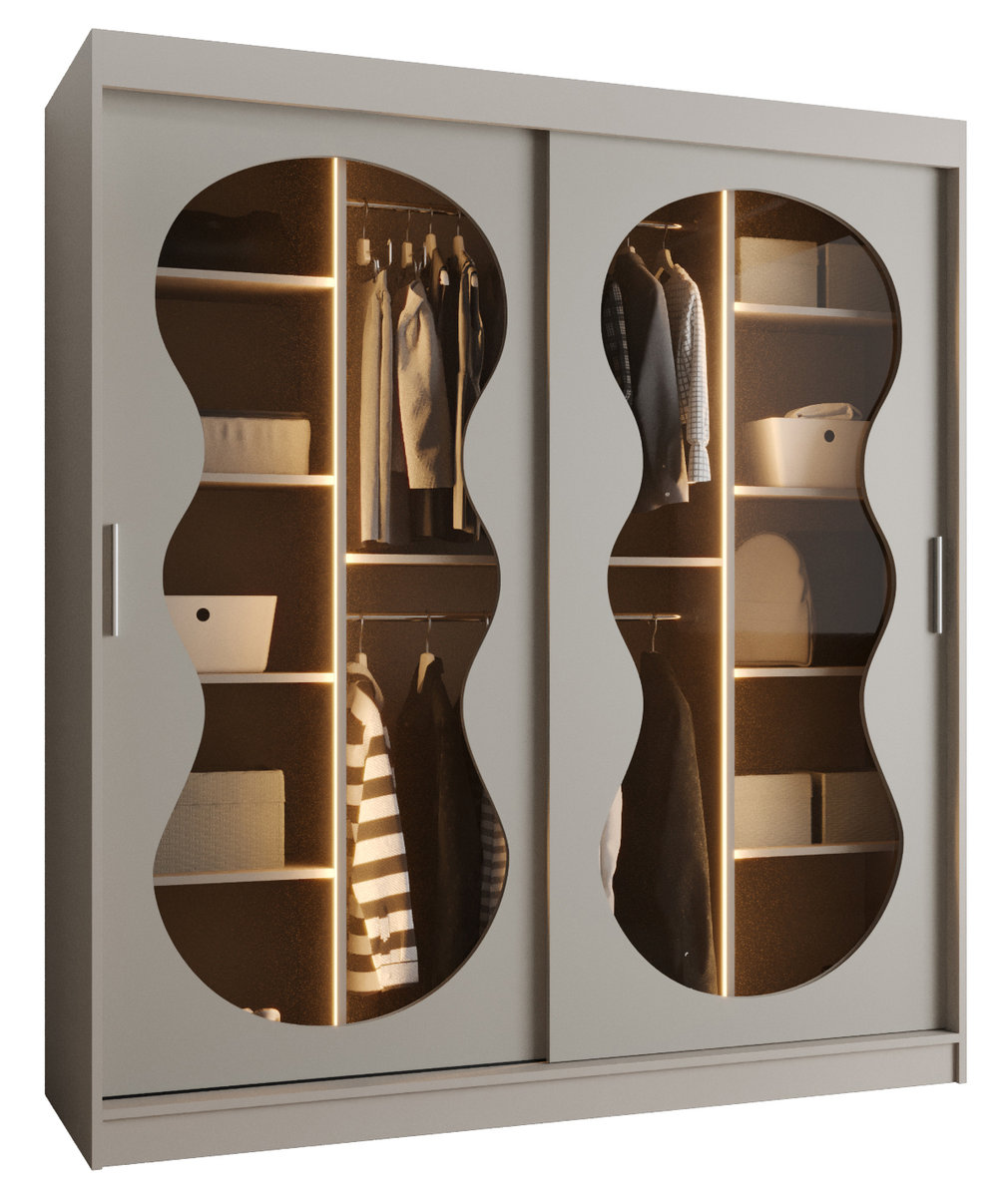 Szafa przesuwna z lustrem Garderoba BAHRAJN 3 180 kaszmir + LED