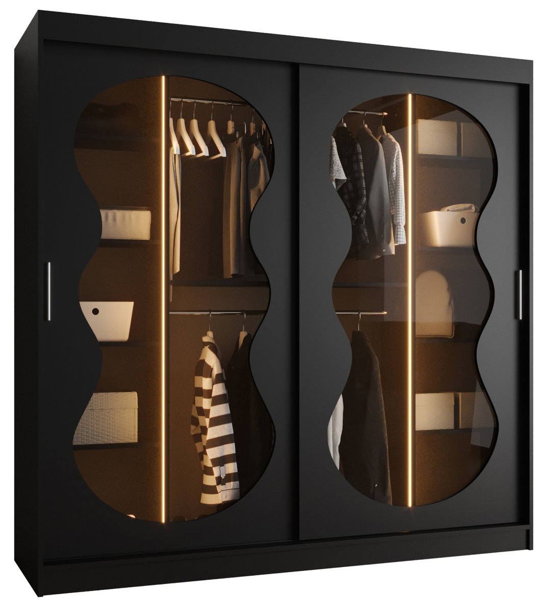 Szafa przesuwna z lustrem Garderoba BAHRAJN 3 200 czarny + LED