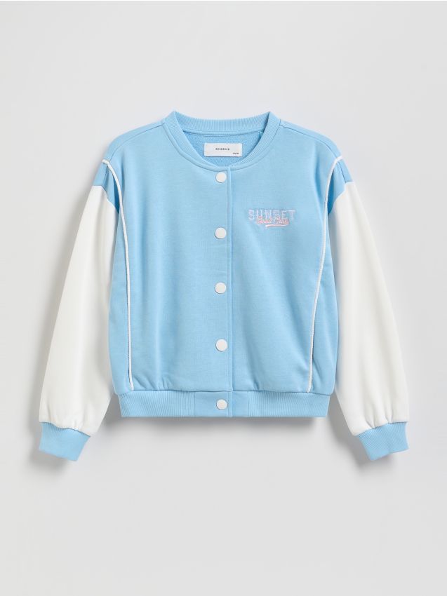 Reserved - Bluza bomberka z haftem - niebieski