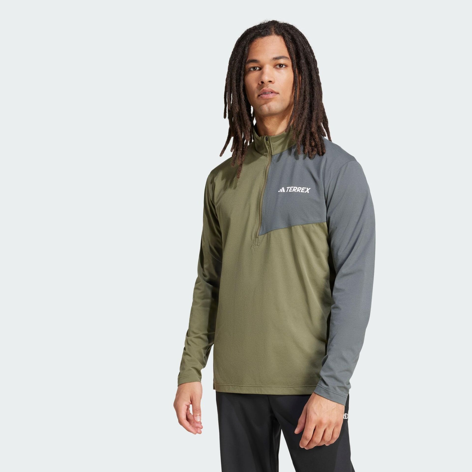 adidas Mężczyźni Terrex Multi CLIMACOOL Half Zip Long Sleeve, Olive Strata, M