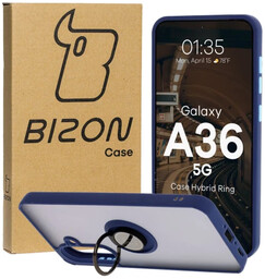 Bizon Etui z uchwytem na palec Case Hybrid Ring do Galaxy A36 5G, przydymione z granatową ramką