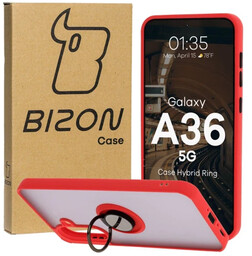 Bizon Etui z uchwytem na palec Case Hybrid Ring do Galaxy A36 5G, przydymione z czerwoną ramką
