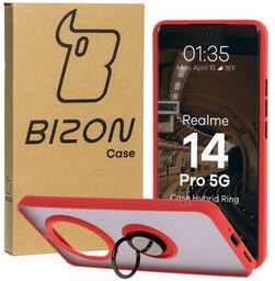 Bizon Etui z uchwytem na palec Case Hybrid Ring do Realme 14 Pro 5G, przydymione z czerwoną ramką