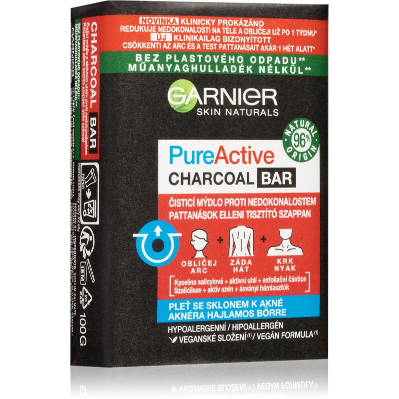 Garnier SkinActive Pure Active Charcoal Bar mydło do twarzy 100 g dla kobiet