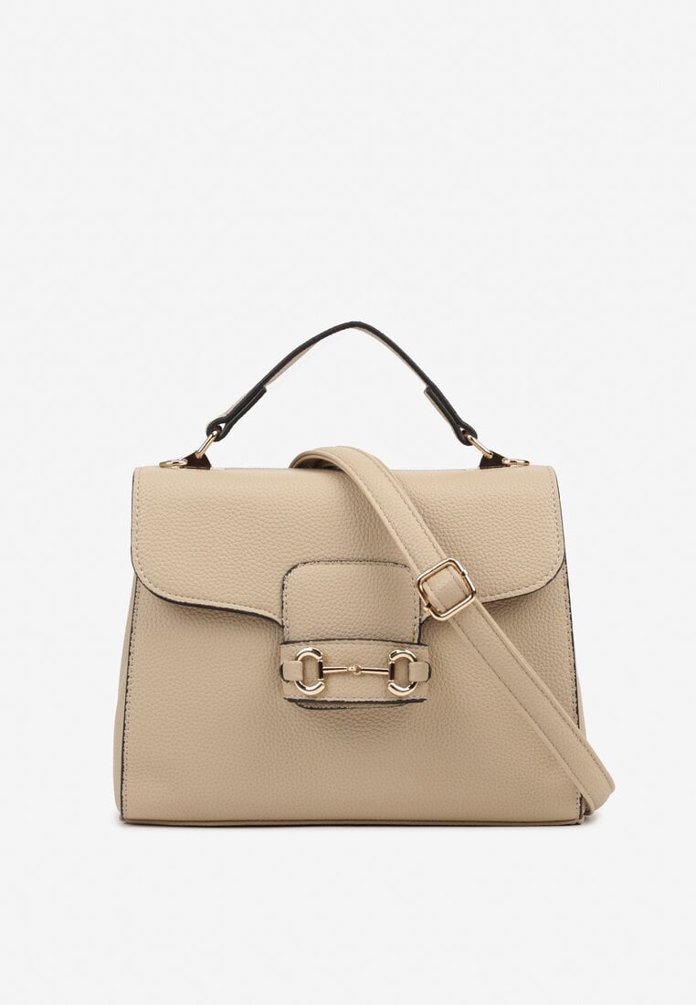 Ciemnobeżowa Torebka Listonoszka z Rączką i Ozdobną Aplikacją Alamira