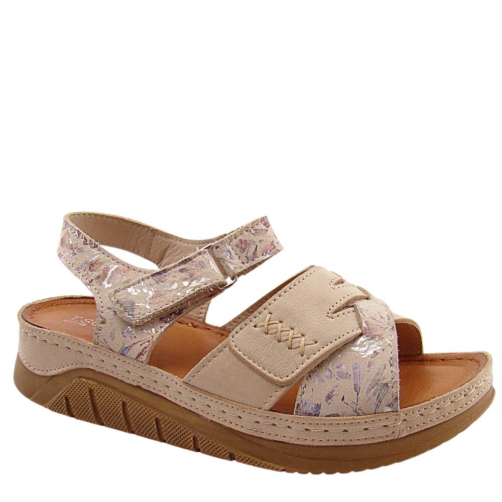 T.Sokolski L25-173 damskie sandały skórzane na niskim koturnie beżowe