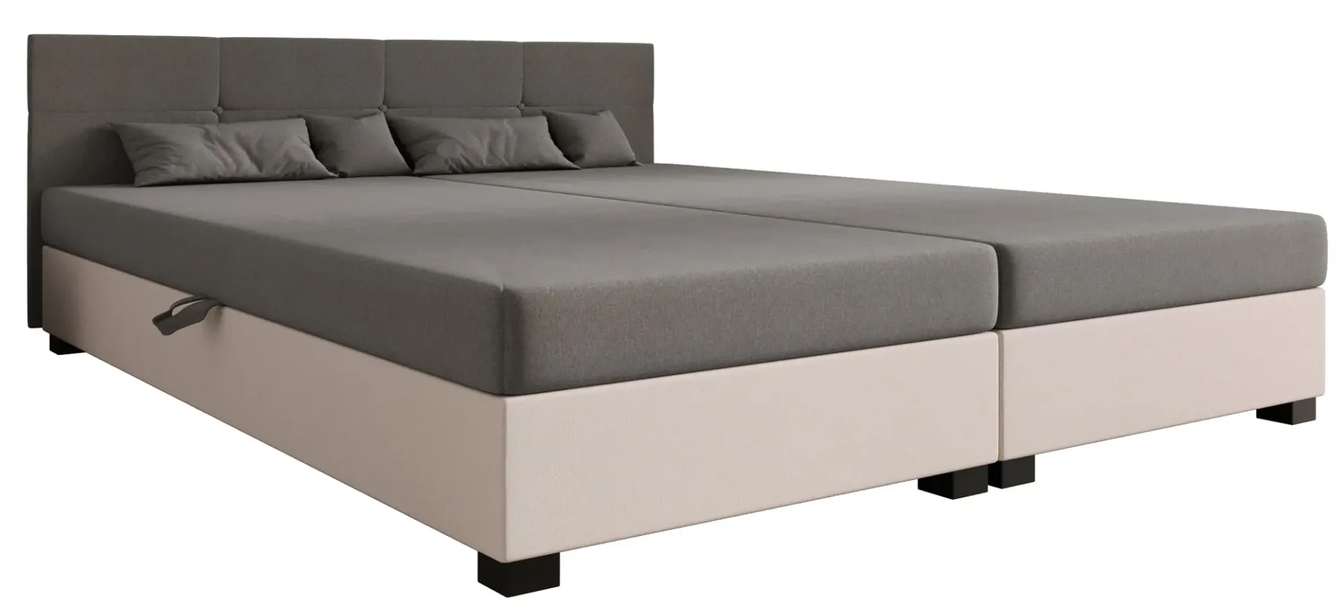 Łóżko dwuosobowe tapicerowane jasny szary + ecru D1-T89