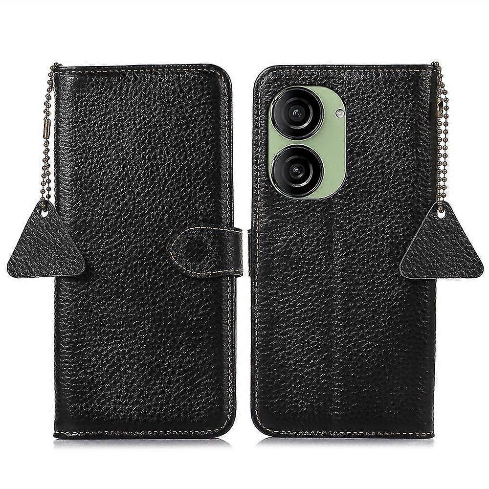 Dla Asus Zenfone 10 5G / 9 5G Oryginalna pokrywa ze skóry bydlęcej RFID Blokowanie portfela Stojak na telefon Etui na telefon Green Czarny