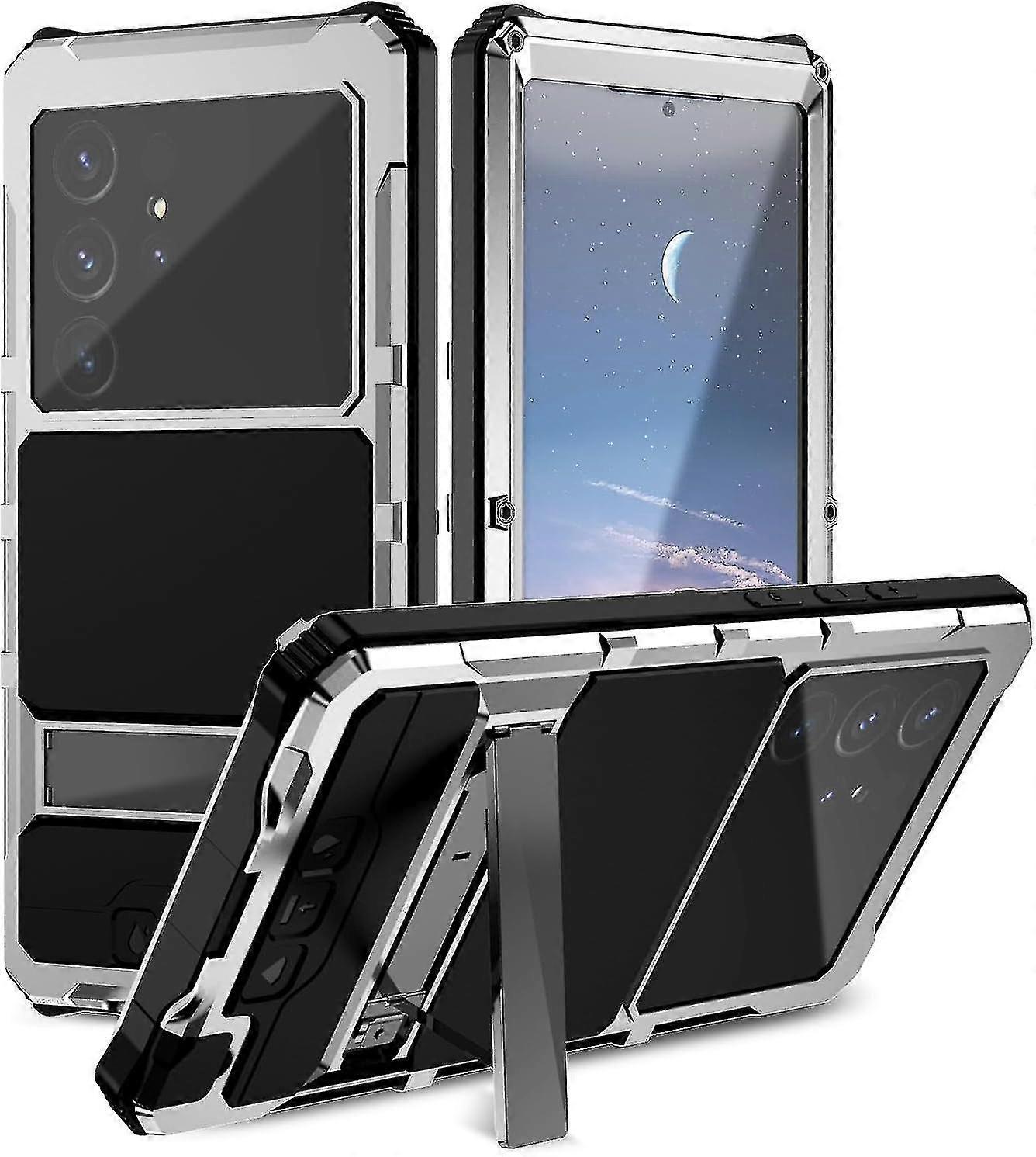Wytrzymałe metalowe etui na telefon klasy wojskowej do wbudowanej ochrony obiektywu ekranu Samsung Galaxy S24 Ultra Srebro
