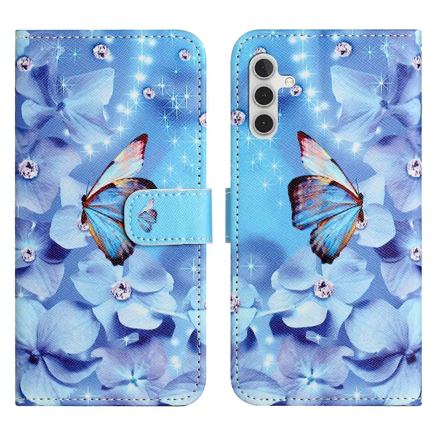 Dla Samsung Galaxy A36 5G Wzór Wzór Nadruk Portfel ze skóry PU Pokrowiec na telefon Cross Texture - Kwiat Wielobarwny Flower and Butterfly