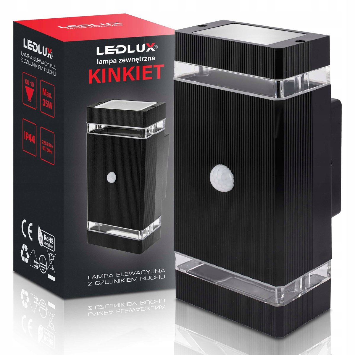 Kinkiet Zewnętrzny Lampa Elewacyjna LED Ogrodowa 2xGU10 Czujnik Ruchu PIR