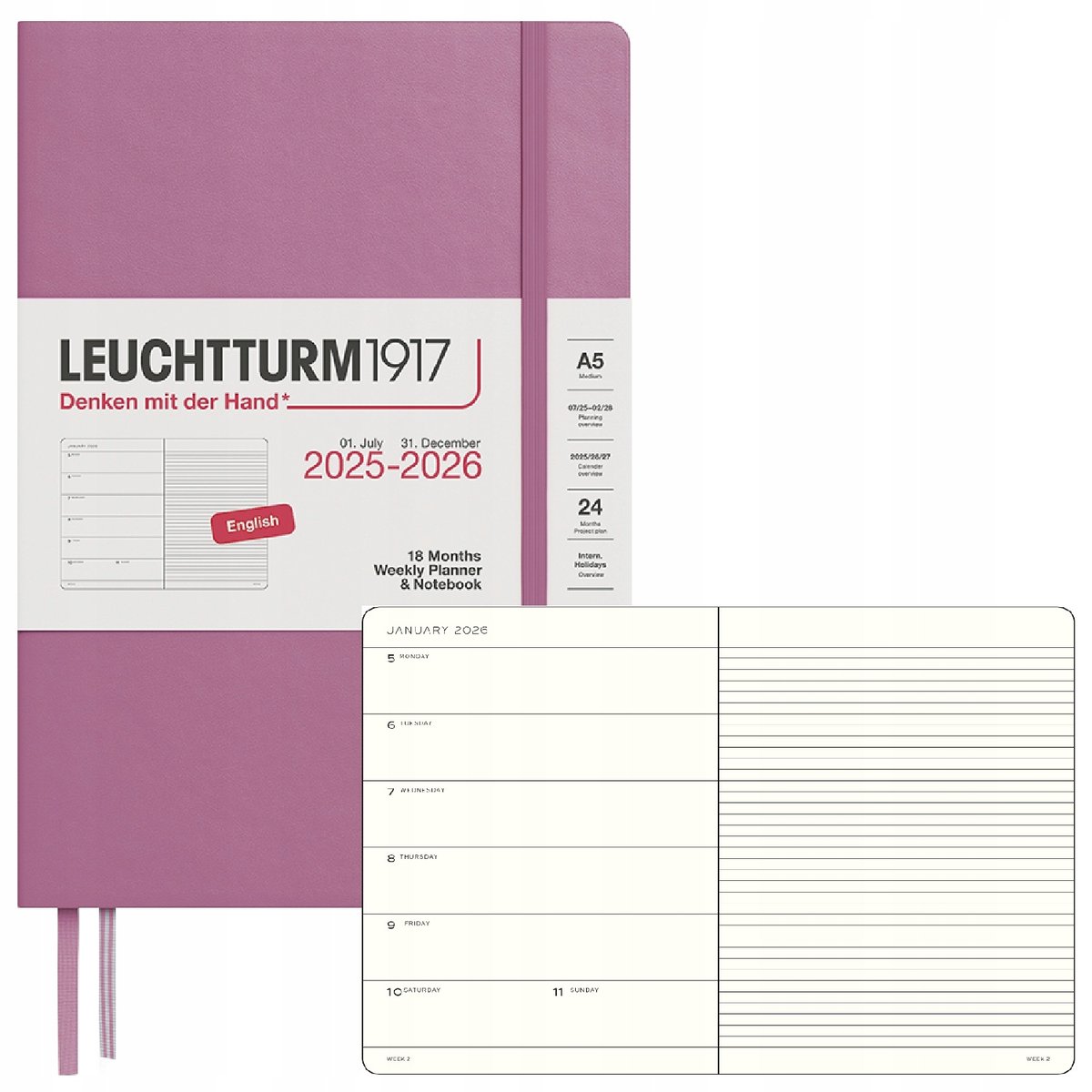 KALENDARZ KSIĄŻKOWY A5 planer tygodniowy 18 mies. 2025/2026 Leuchtturm1917