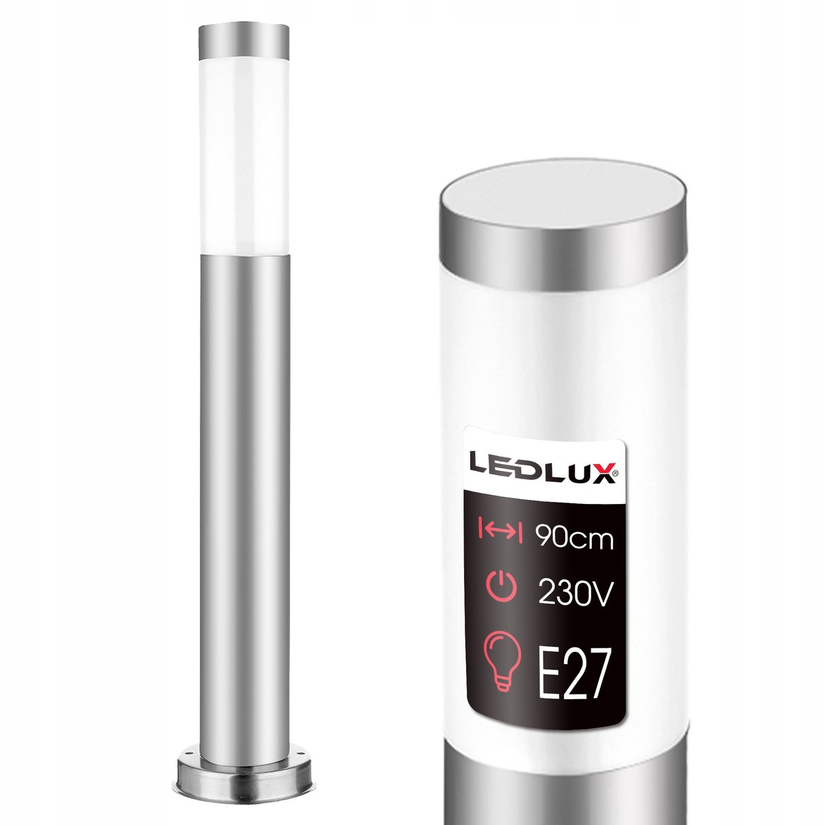 Lampa ogrodowa stojąca słupek do LED E27 90cm OZDOBNY INOX