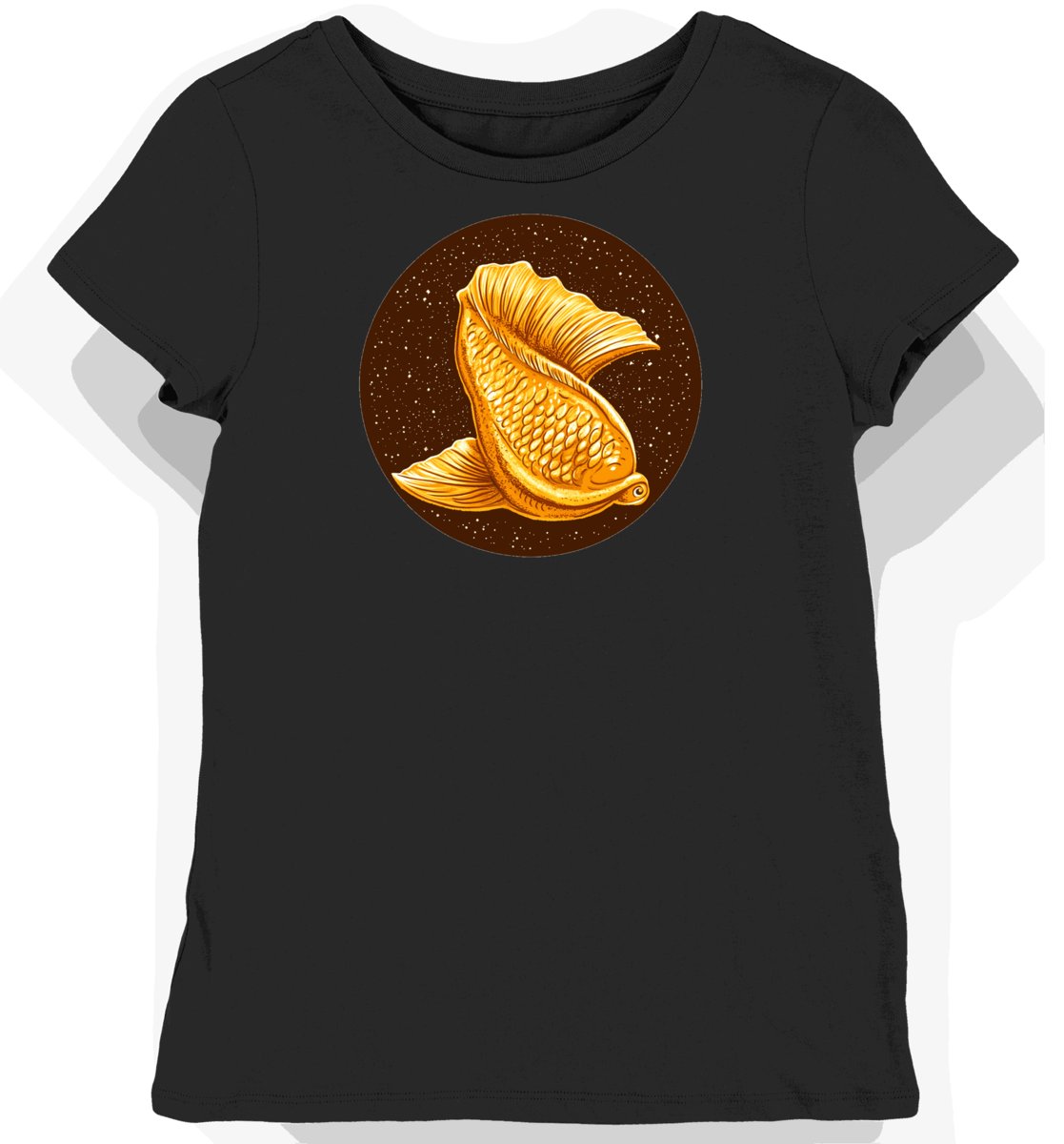 Koszulka damska czarna z nadrukiem złotego taiyaki S