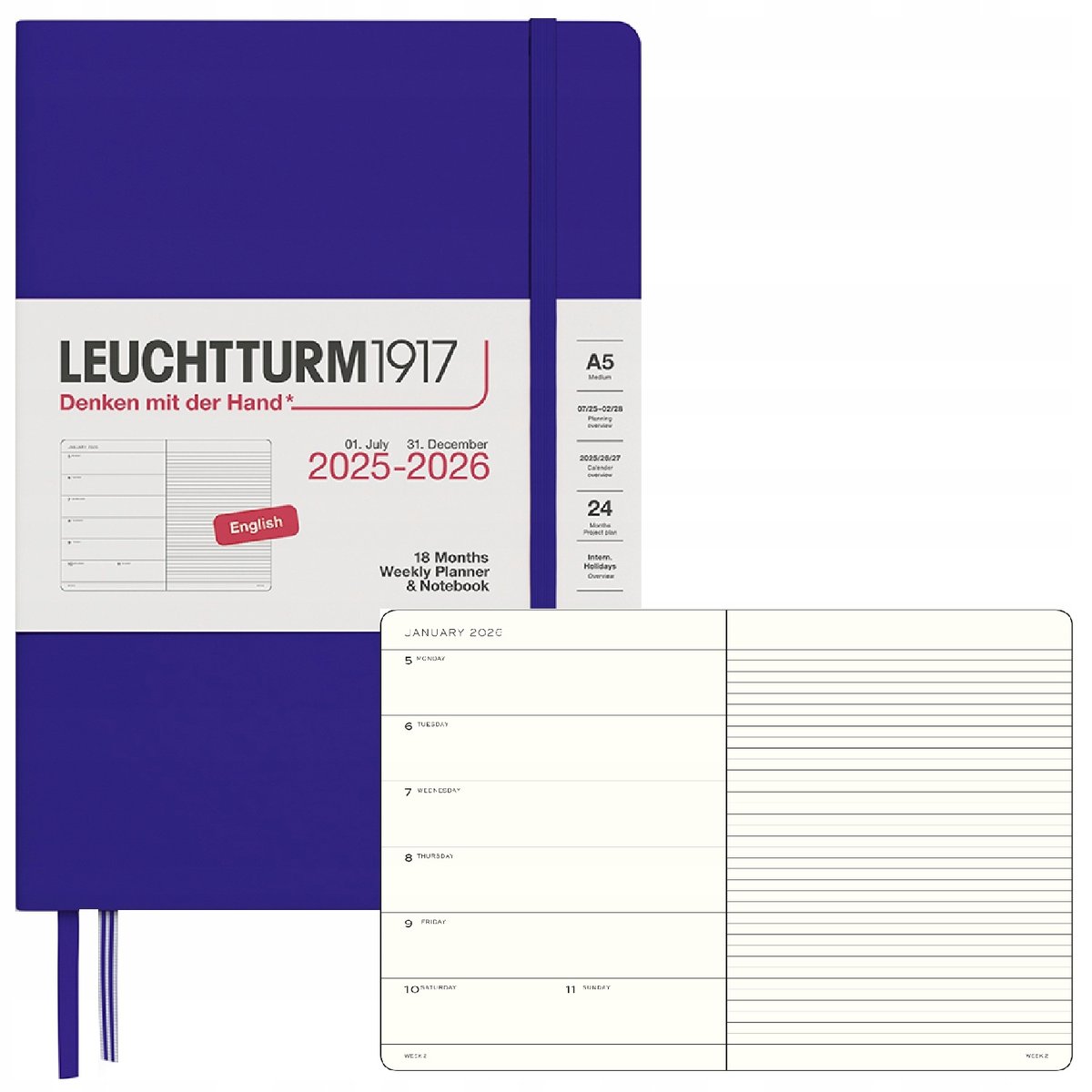 KALENDARZ KSIĄŻKOWY A5 planer tygodniowy 18 mies. 2025/2026 Leuchtturm1917