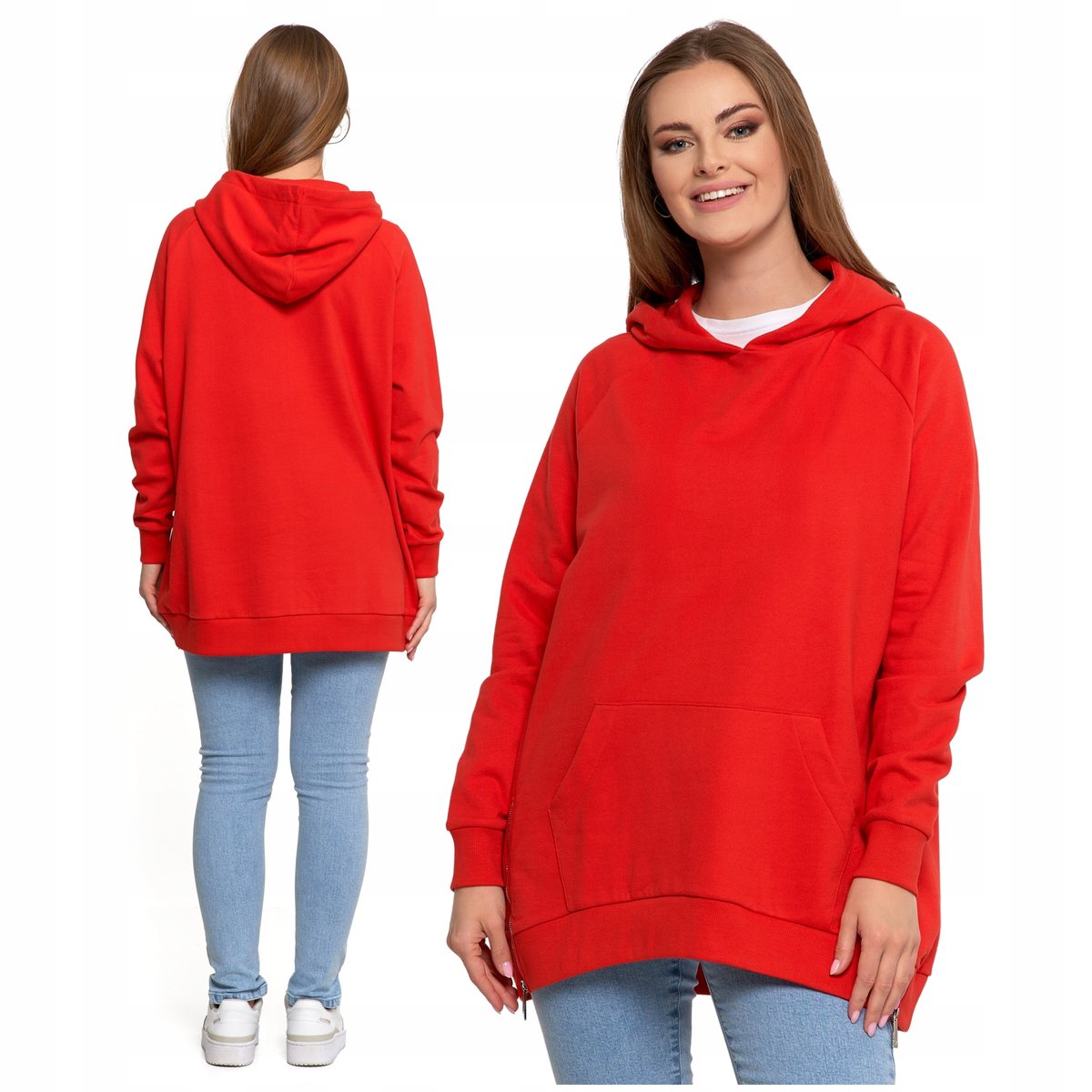 LUŹNA BLUZA DAMSKA DRESOWA OVERSIZE PRZEZ GŁOWĘ Z KAPTUREM MORAJ - L