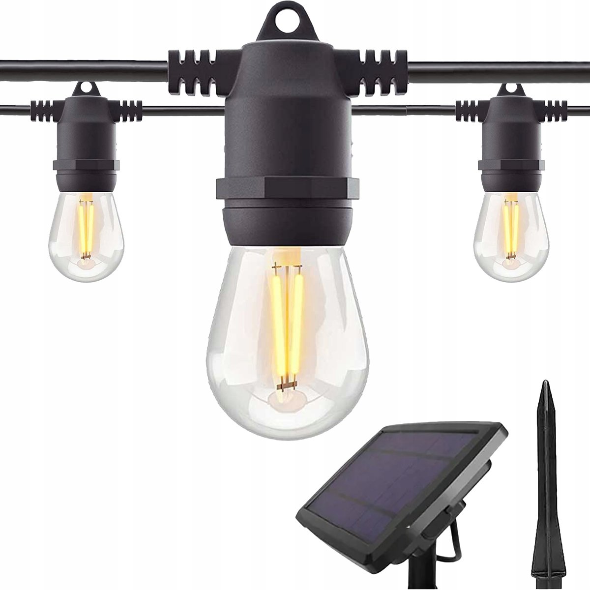 Girlanda Ogrodowa Solarna Lampki Ogrodowe 20m 20x Żarówka LED E27 + Pilot