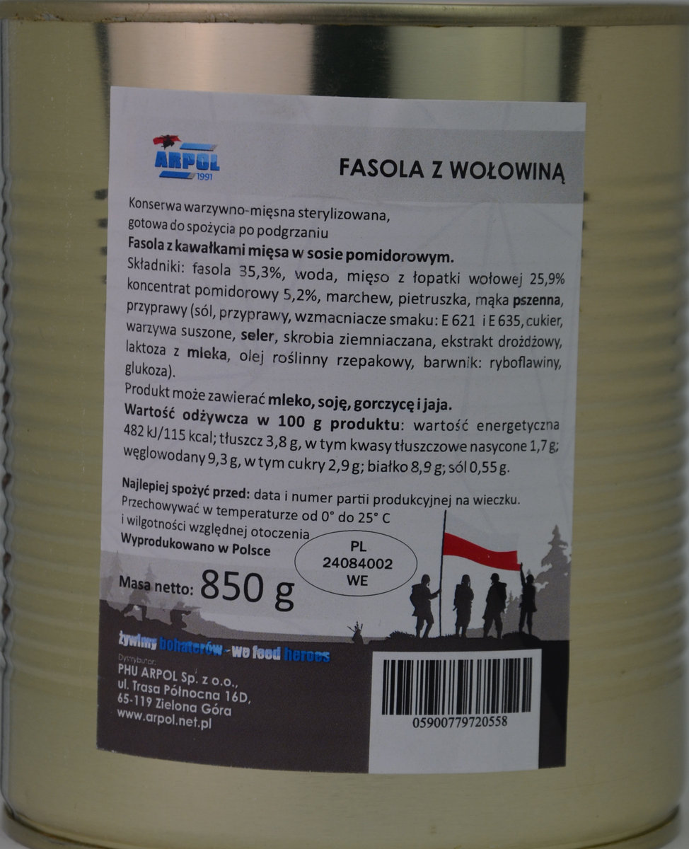 Fasola z wołowiną 850g wojskowa