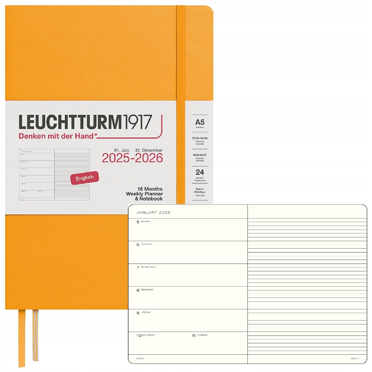 KALENDARZ KSIĄŻKOWY A5 planer tygodniowy 18 mies. 2025/2026 Leuchtturm1917