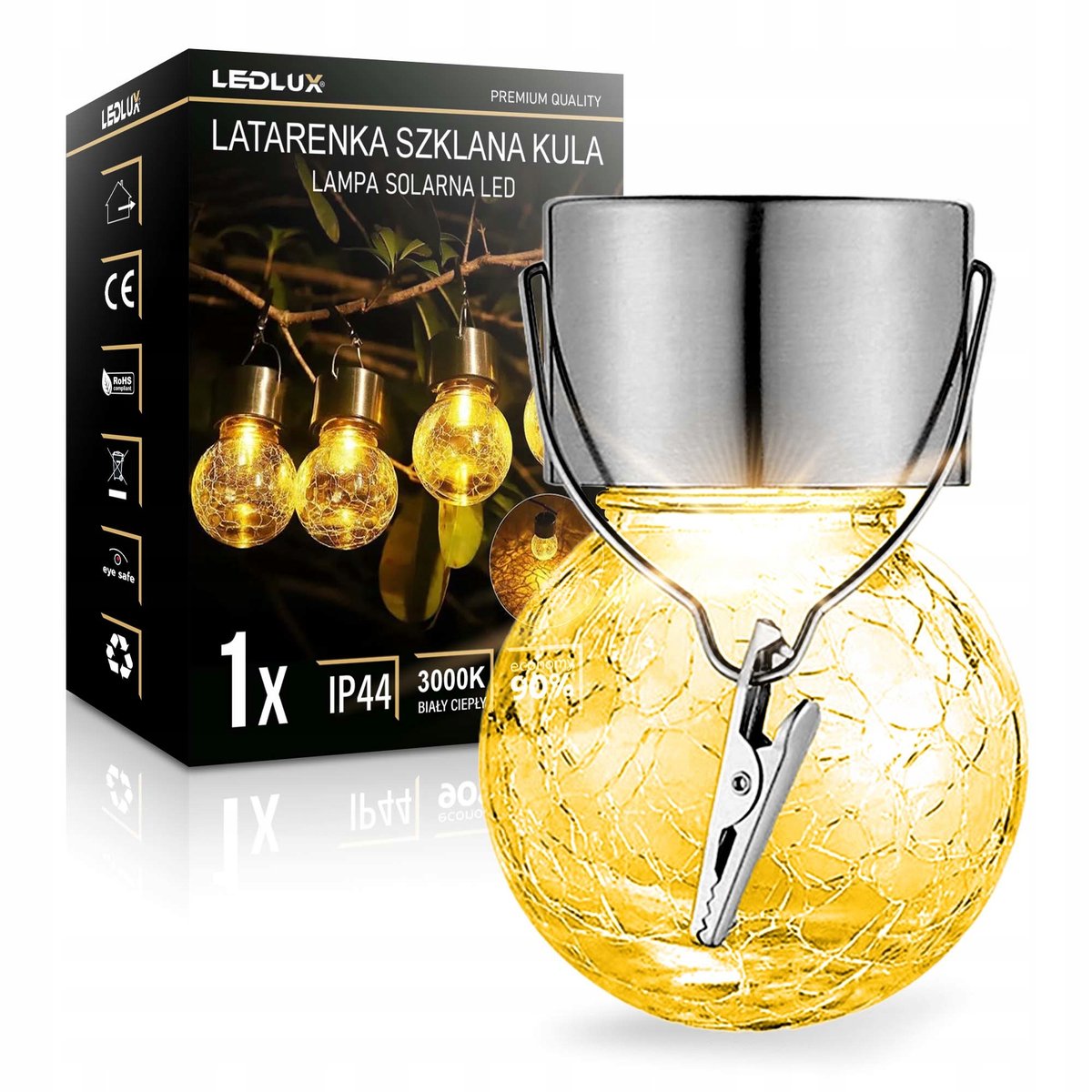 Lampka lampa SOLARNA Ogrodowa LED LATARENKA Szklana Kula biała ciepła