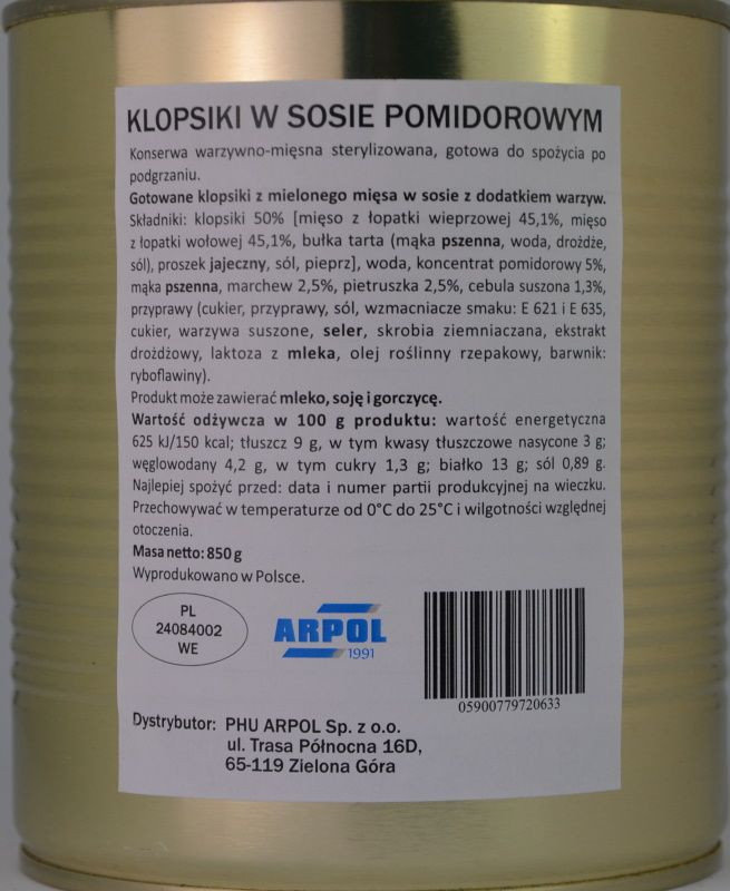 Klopsiki w sosie pomidorowym 850g wojskowe