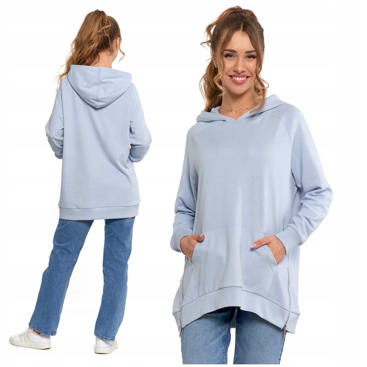 LUŹNA BLUZA DAMSKA DRESOWA OVERSIZE PRZEZ GŁOWĘ Z KAPTUREM MORAJ - L