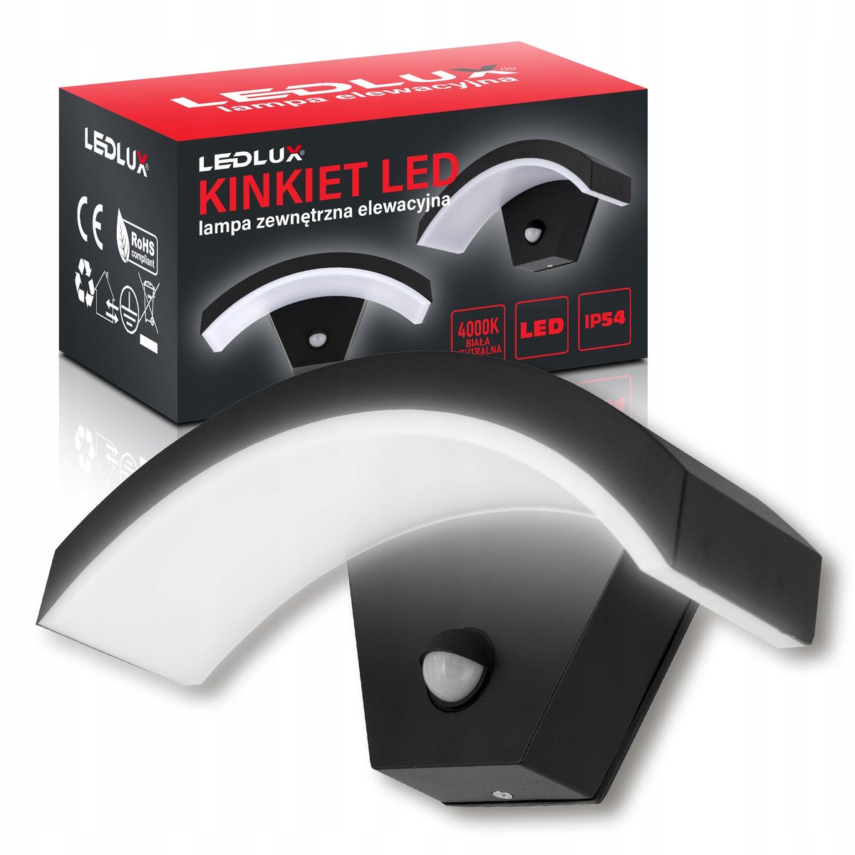 Lampa Kinkiet zewnętrzny ścienny Modern Nowoczesny Czarny czujnik ruchu 9W