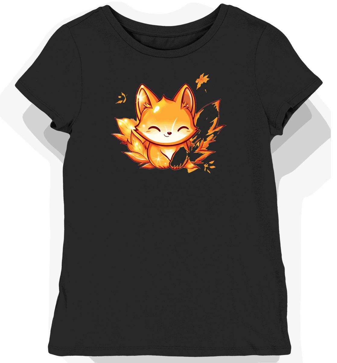 Koszulka damska czarna z nadrukiem złotego liścia tanuki L