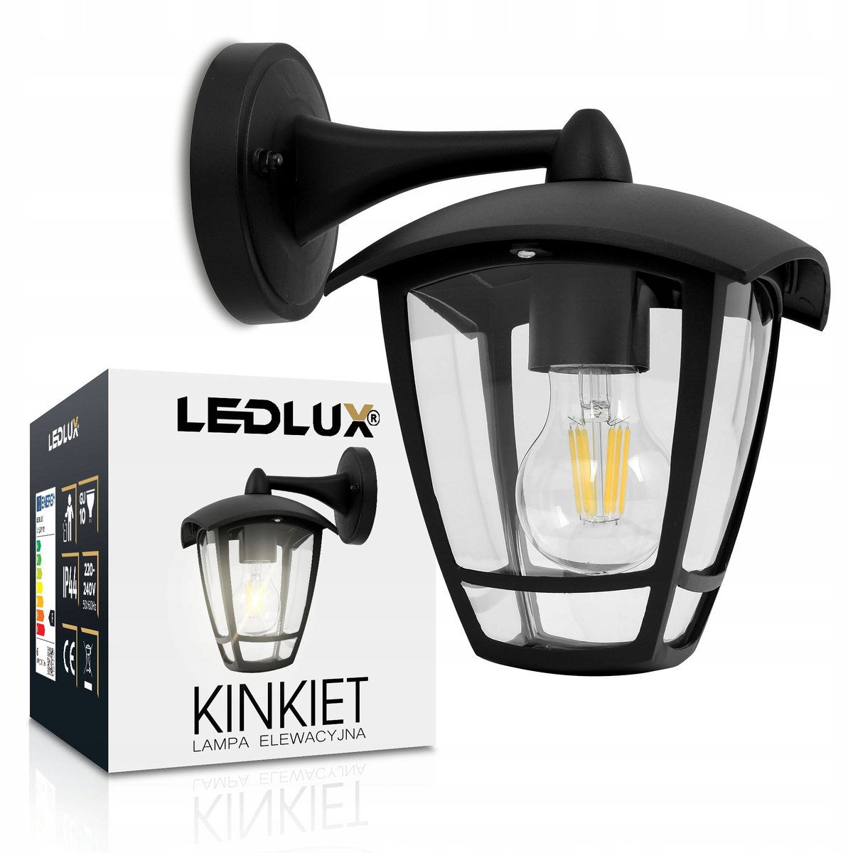 Lampa Elewacyjna LED Kinkiet Ogrodowy Latarnia Czarna E27 na Ogród