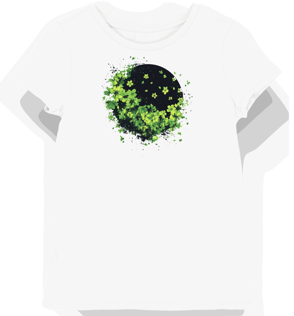 Koszulka damska biała z motywem zielonych kwiatów sakury XS