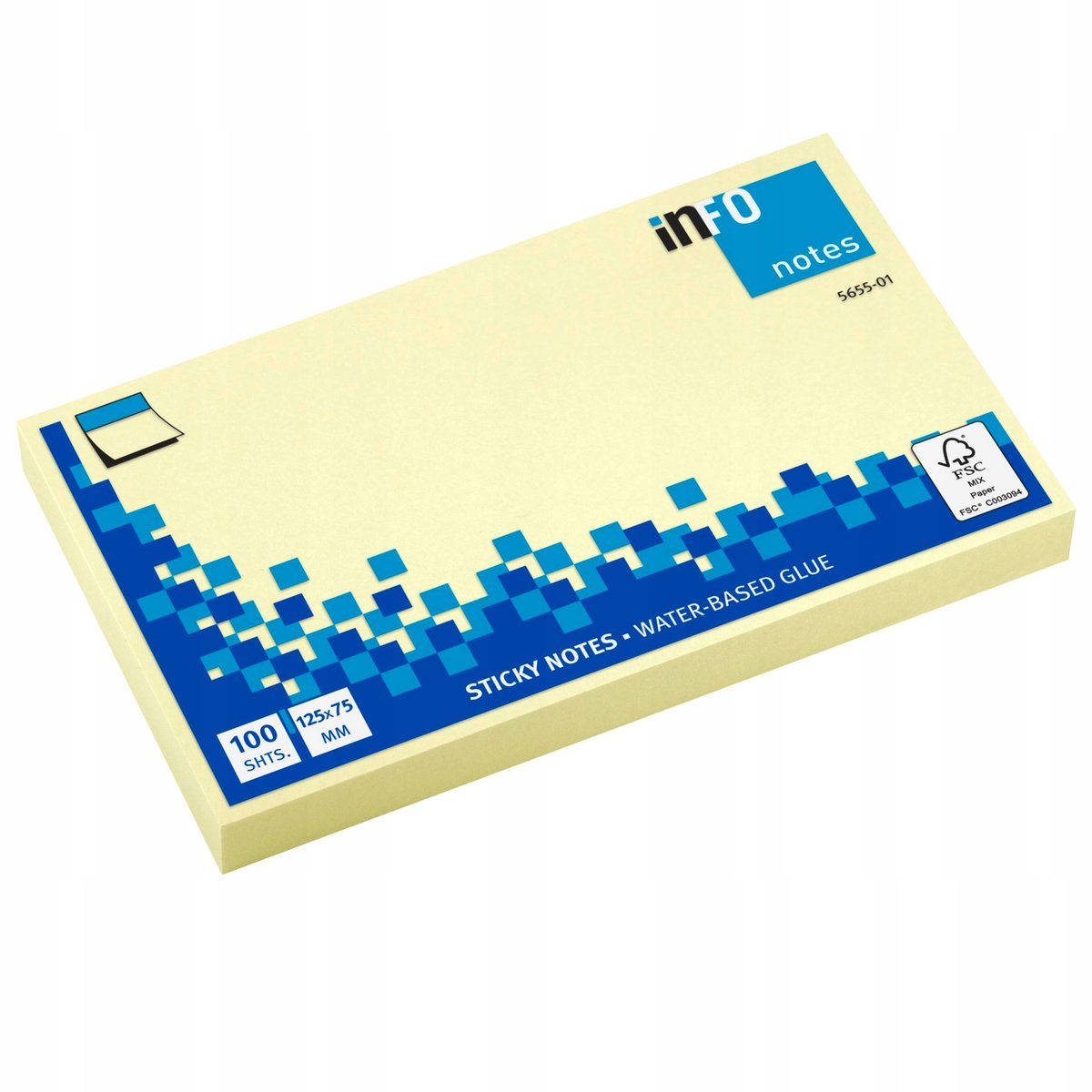 Karteczki kolorowe samoprzylepne kostka biurowa 125x75 mm 100 k notes żółty