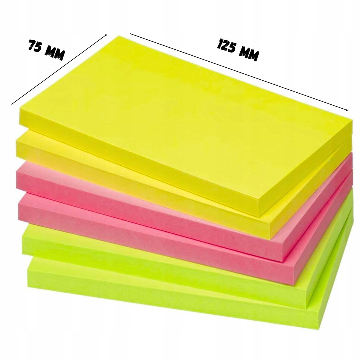 Karteczki kolorowe samoprzylepne notes 125x75 mm 80k NEON 6 szt DUŻE