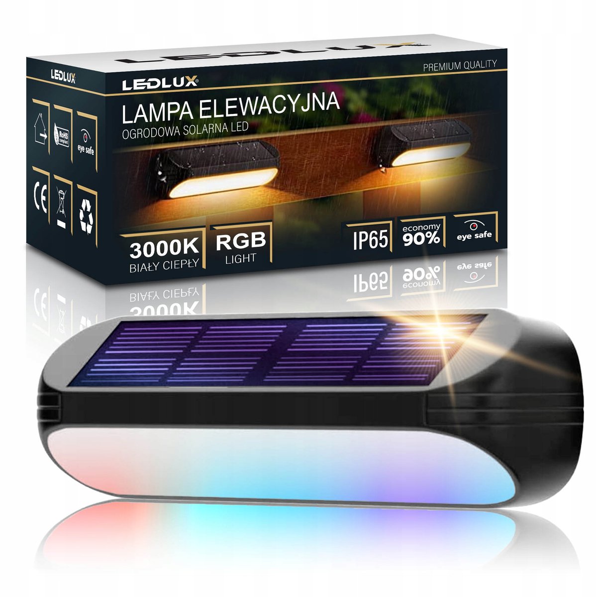 Lampa Solarna LED elewacyjna schodowa ogrodowa wodoodporna kinkiet+RGB