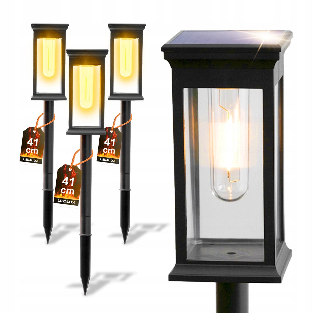 4x Lampa Solarna LED SŁUPEK OGRODOWY WBIJANY Czarny