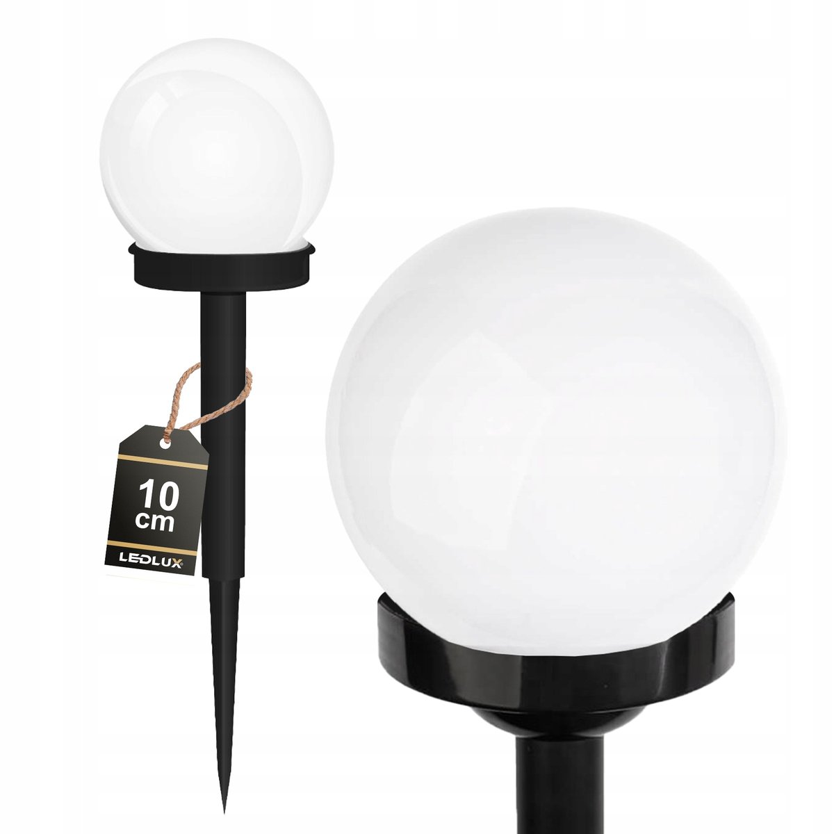 Lampa Solarna Ogrodowa Wbijana BIAŁA KULA 10cm LED