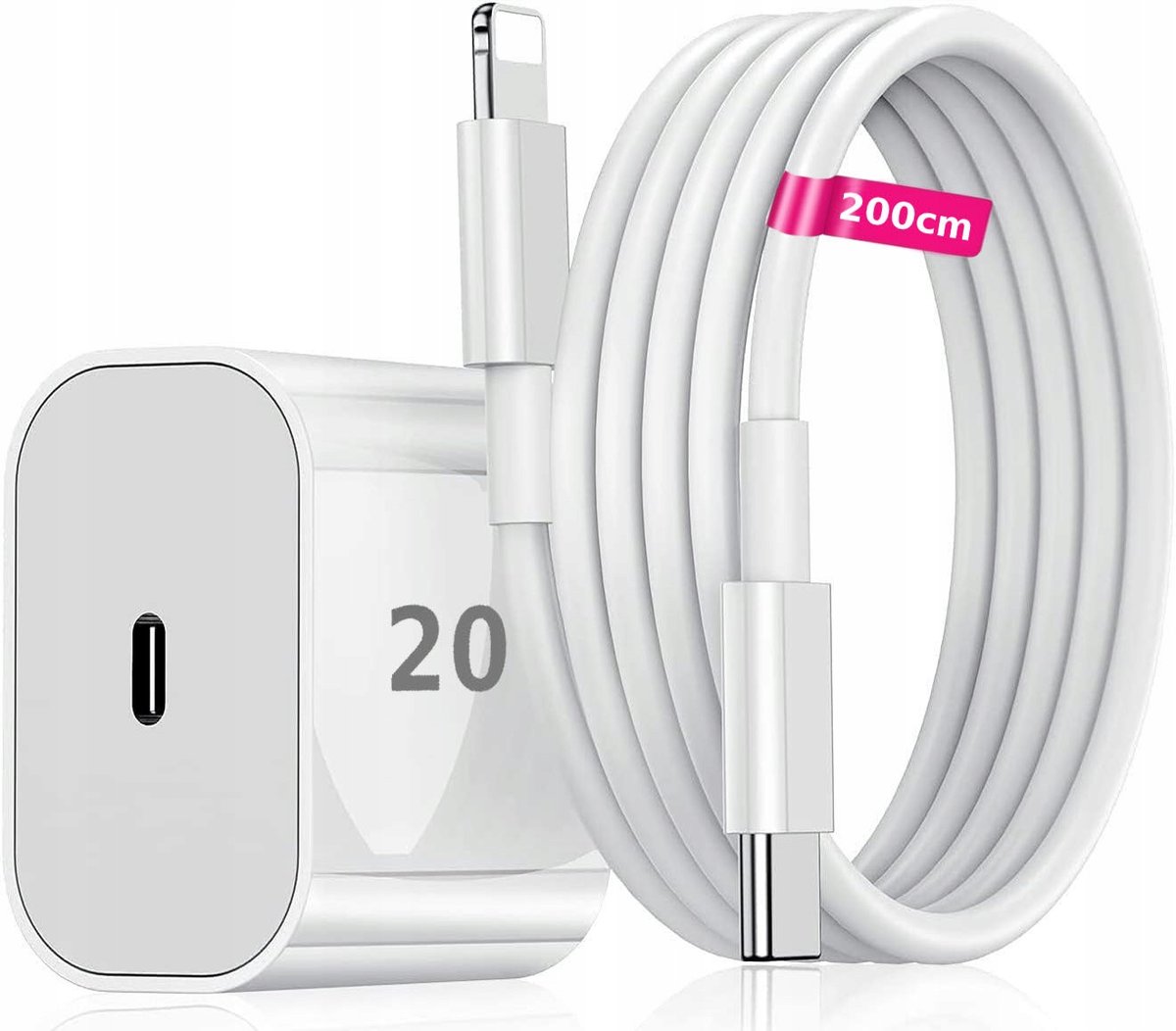 ZESTAW ŁADOWARKA SIECIOWA ZASILACZ PD 20W + KABEL DO IPHONE LIGHTNING 200cm