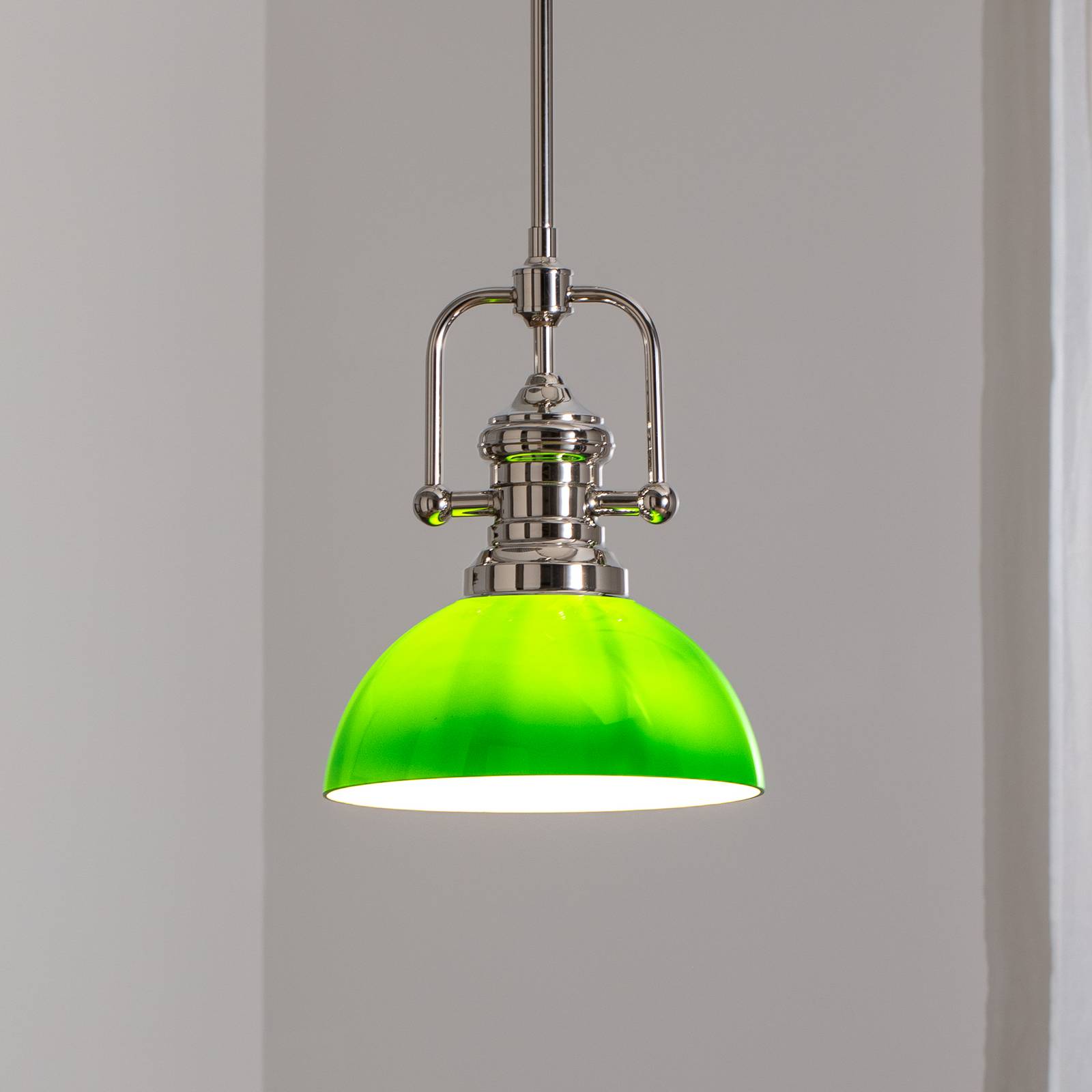 Żyrandol Platino, srebrny/zielony, szkło, 1-punktowa, E27 Platino Jupiter, możliwość ściemniania, chromowy / srebrny, salon / jadalnia, metal