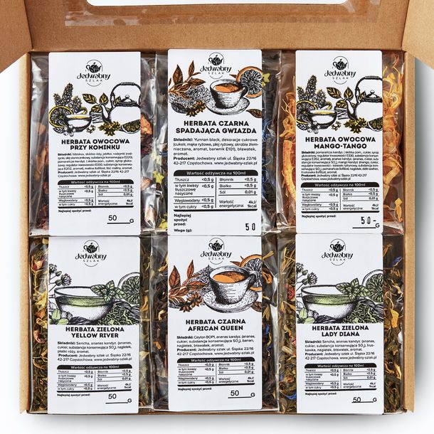 Zestaw herbat NA PREZENT 6x50g owocowe zielone i czarne IDEALNY upominek