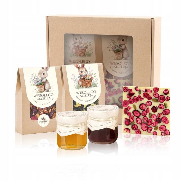 PREZENT NA WIELKANOC upominek zestaw pudełko herbata czekolada słodycze