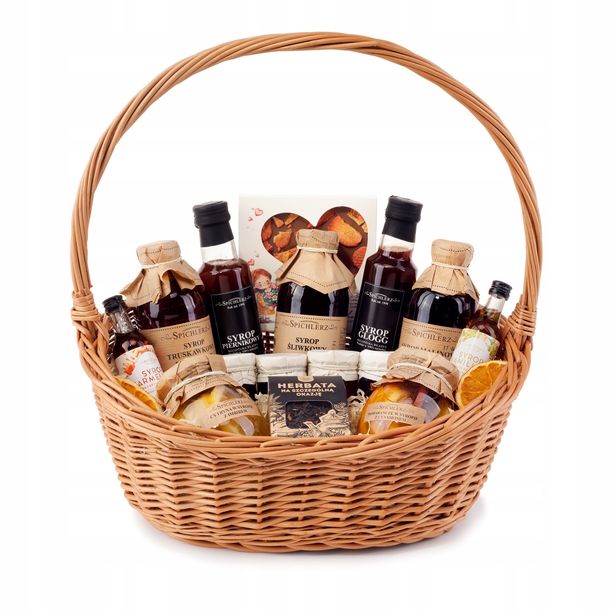 KOSZ wiklinowy PREZENT słodycze herbata syropy na URODZINY rocznicę ślubu