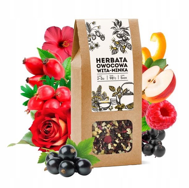 Herbata owocowa WITA-MINKA malina Hibiskus porzeczka na prezent tea 100g