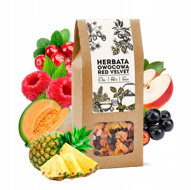 Herbata owocowa RED VELVET prezentowa maliny żurawina ananas na prezent 100