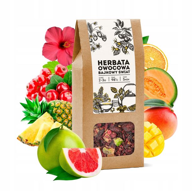 Herbata owocowa Bajkowy świat hibiskus żurawina ananas na prezent tea 50g