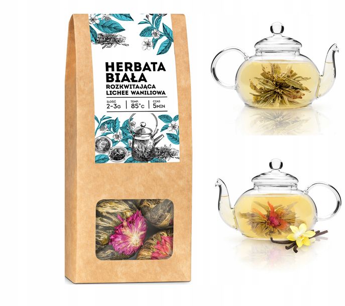 Herbata kwitnąca LICHEE WANILIOWA kwiat lichi ball kulka 8szt wanilia tea