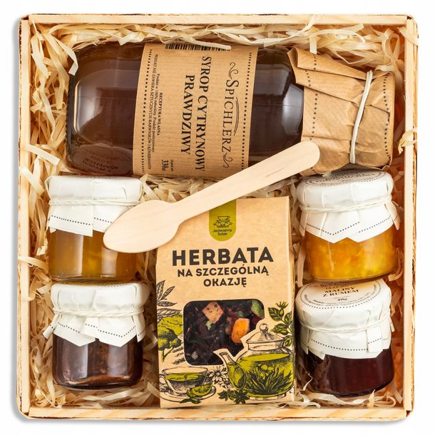 Kosz prezentowy ZESTAW przetwory herbata SYROP KONFITURY