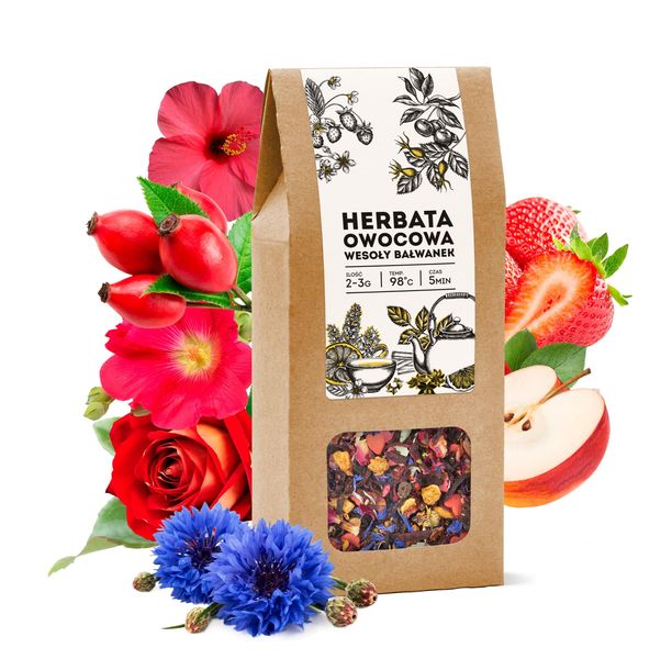 Herbata owocowa WESOŁY BAŁWANEK hibiskus truskawki płatki róży prezent 50g